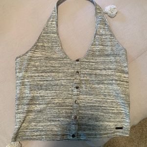 Hollister Gray Striped Button-Front Tank Top